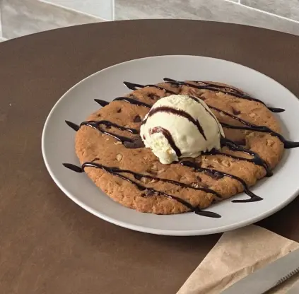 Cookie topped with ice cream